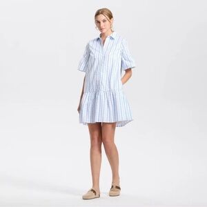 Women's Elbow Sleeve Poplin Mini Shirtdress - Universal Thread White/Blue XS
